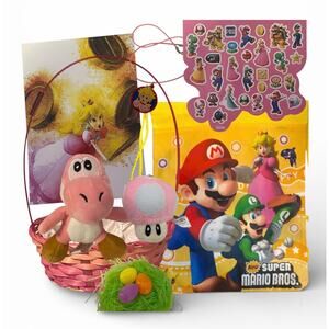 Super Mario Princess Peach Easter Basket – Kids Gift w/ Plush Yoshi & Mushroom
